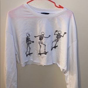 Shein Skeleton Skater Hand Cropped Crew Neck